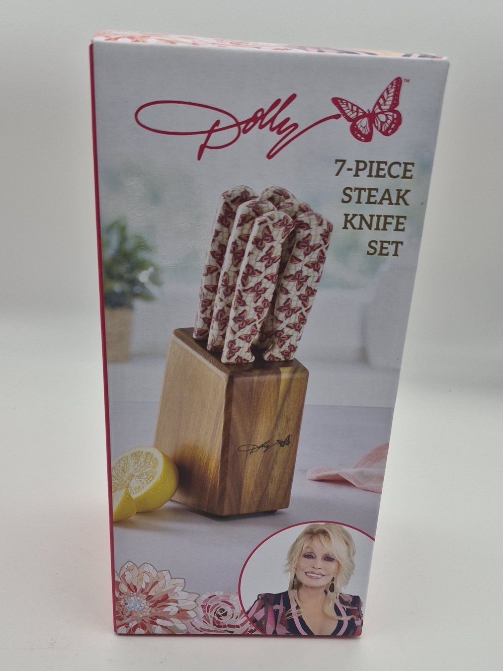 7-Piece Knife Set with Pink Butterfly Handles NIB
